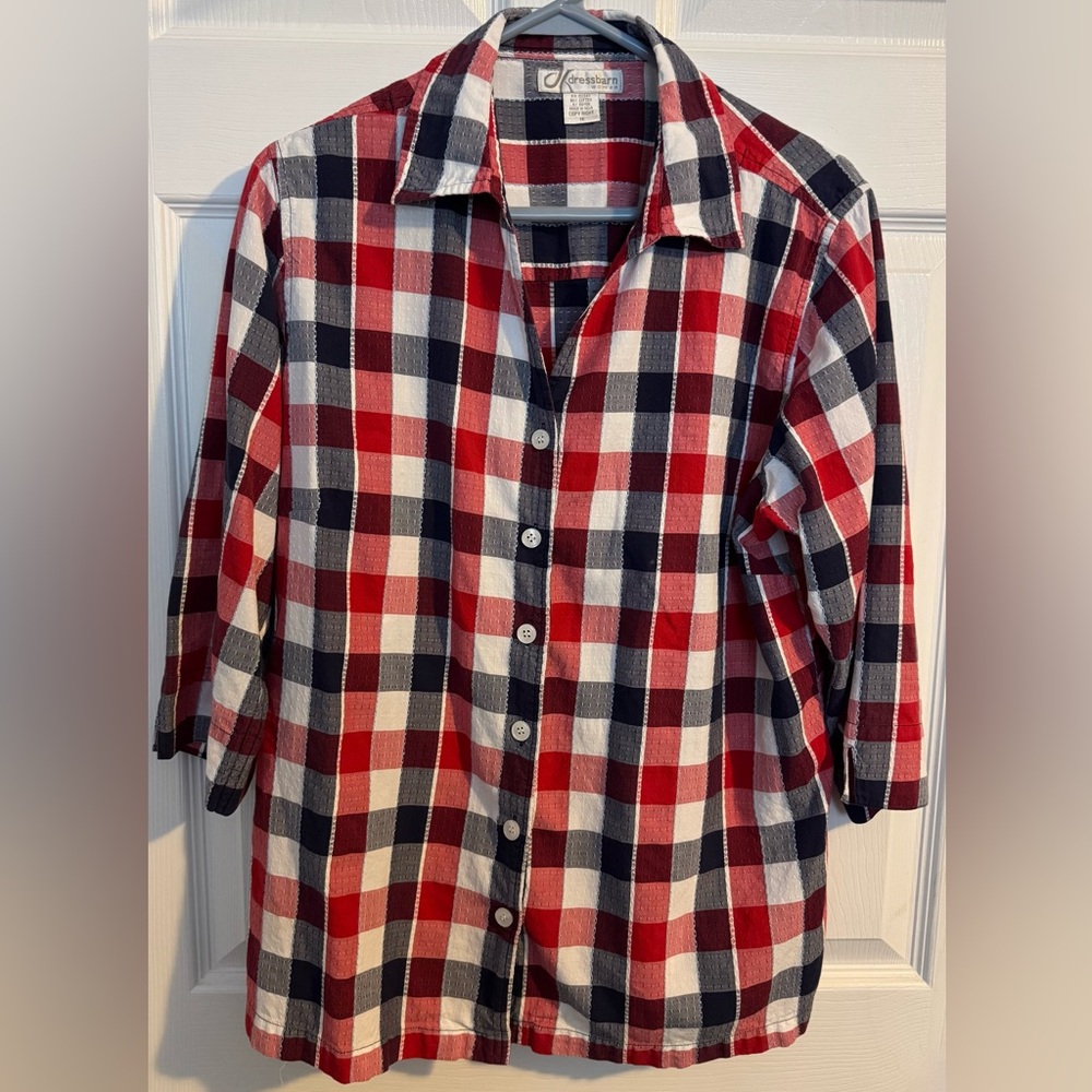 Dressbarn Red Blue White Plaid Button-Up Women’s Top sz 1X